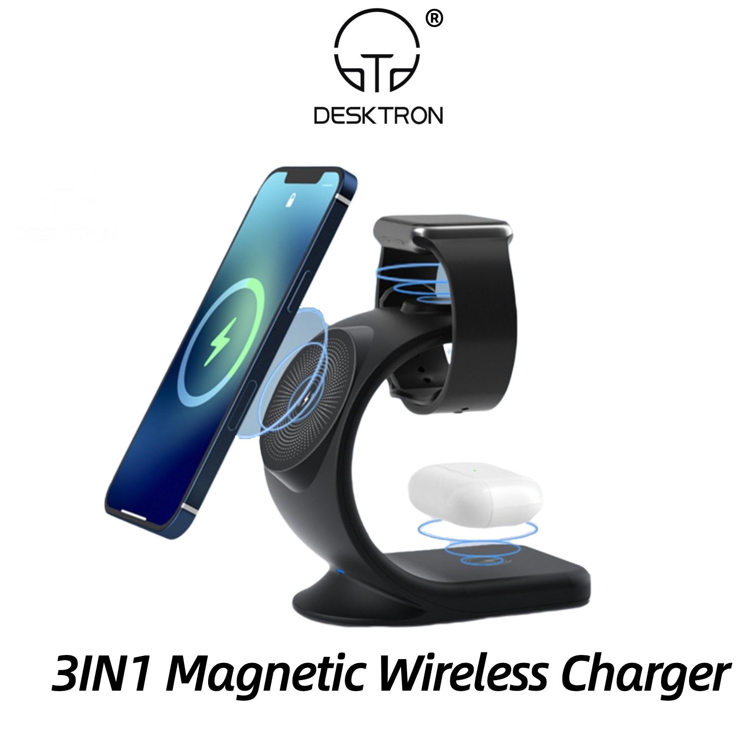 DESKTRON 3 IN 1 Wireless Charger, Magnetic 15W Qi Fast Charging Wireless Charging Station for iPhone 14 iWatch 8 AirPods