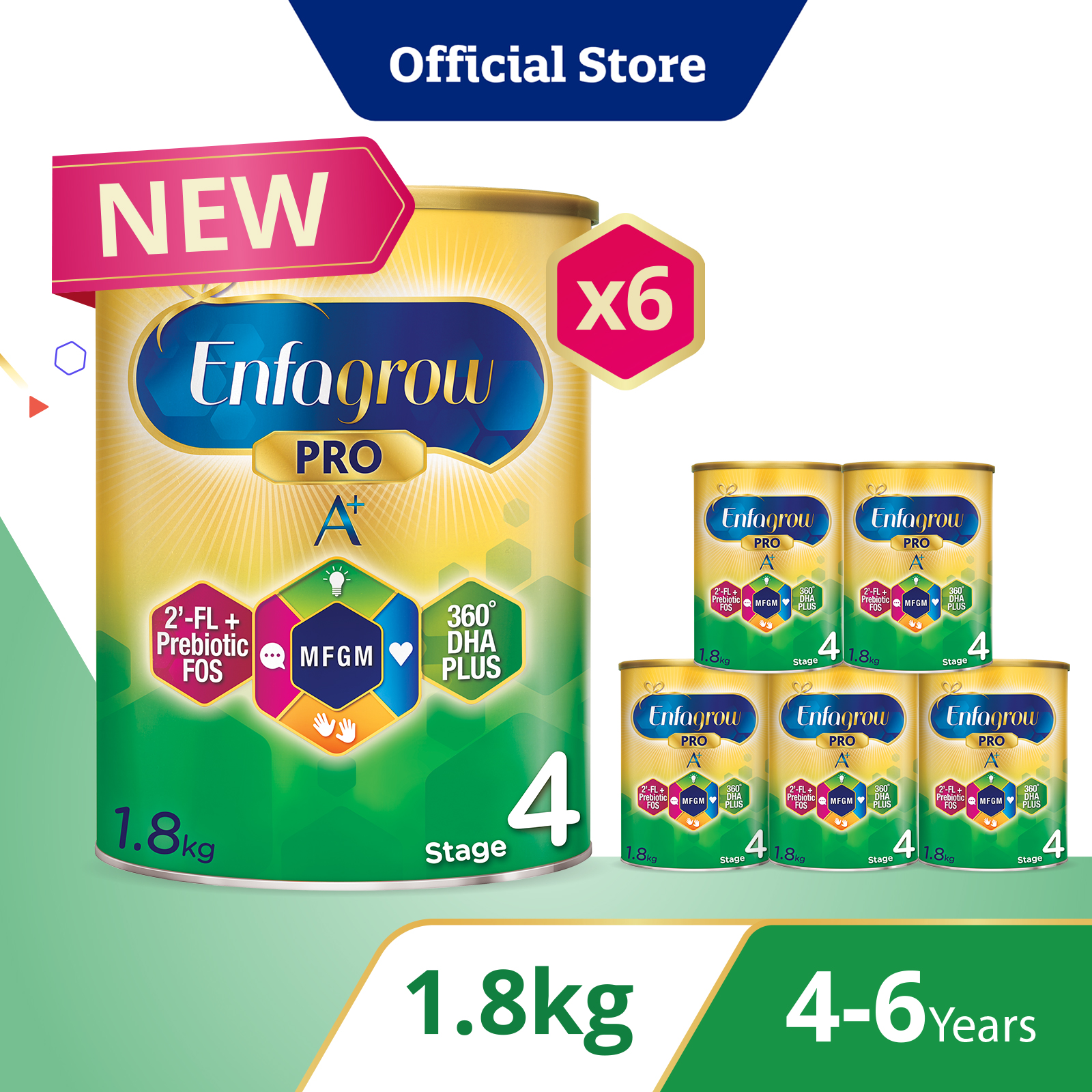 [Bundle of 6][NEW MFGM + 2'-FL] Enfagrow Pro A+ Stage 4 1.8kg for Children (4-6Y)