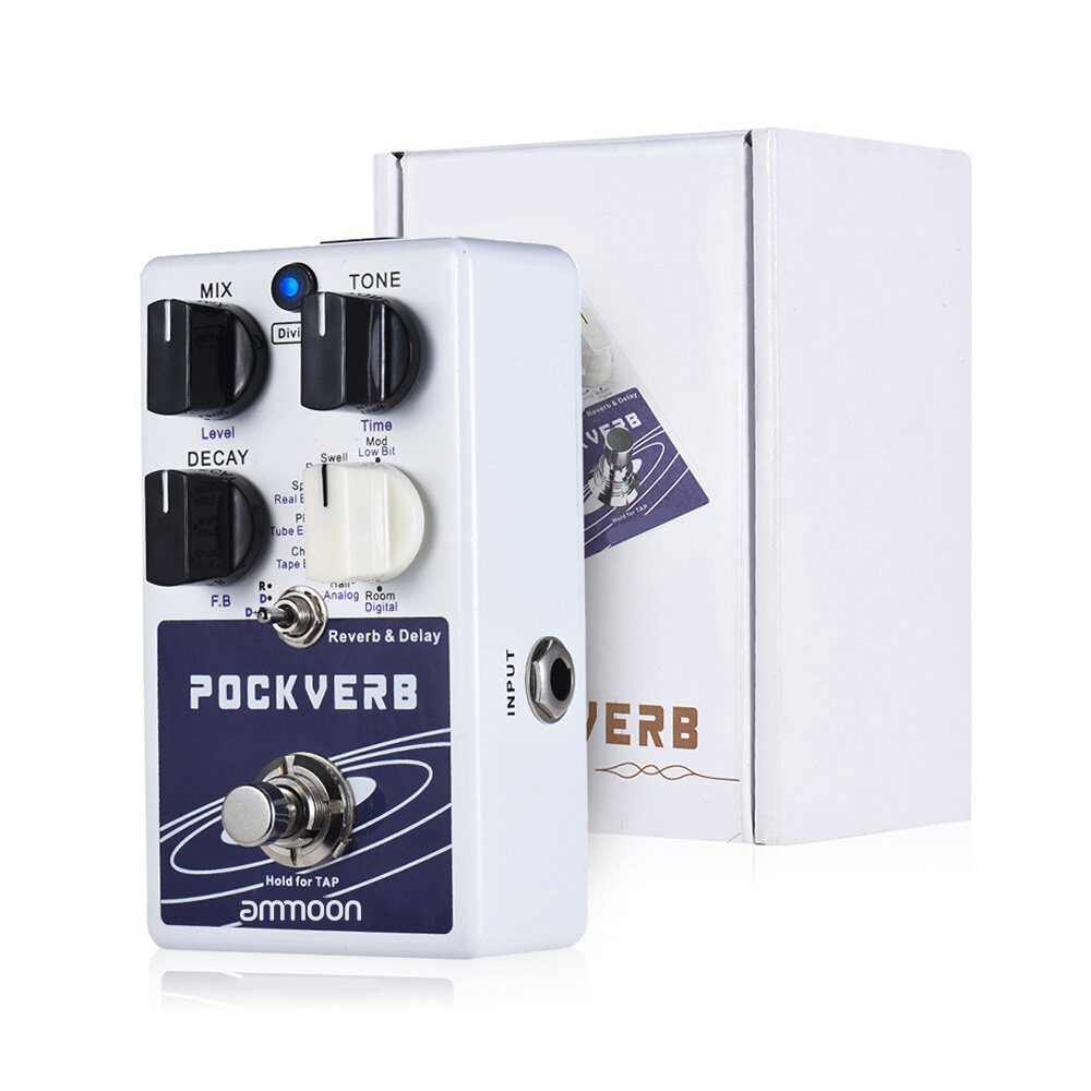POCKVERB Reverb & Delay Guitar Effect Pedal 7 Reverb Effects + 7 Delay Effects With Tap Tempo Function True Bypass