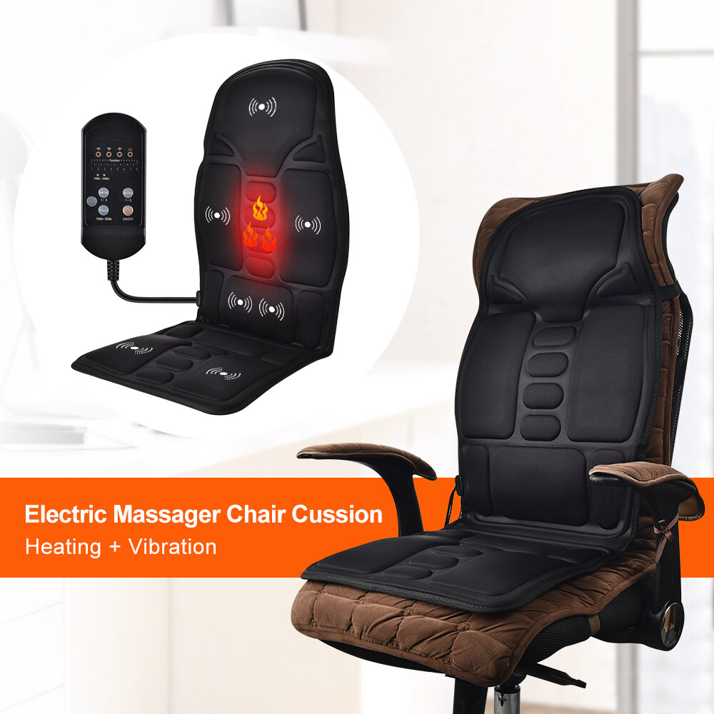 Electric Heating Vibrating Back Lumbar Neck Massager Chair Cushion Seat Pad For Car Home Office Shoulder Waist Mattress With Remote Controls Pain Relief Car Home Use