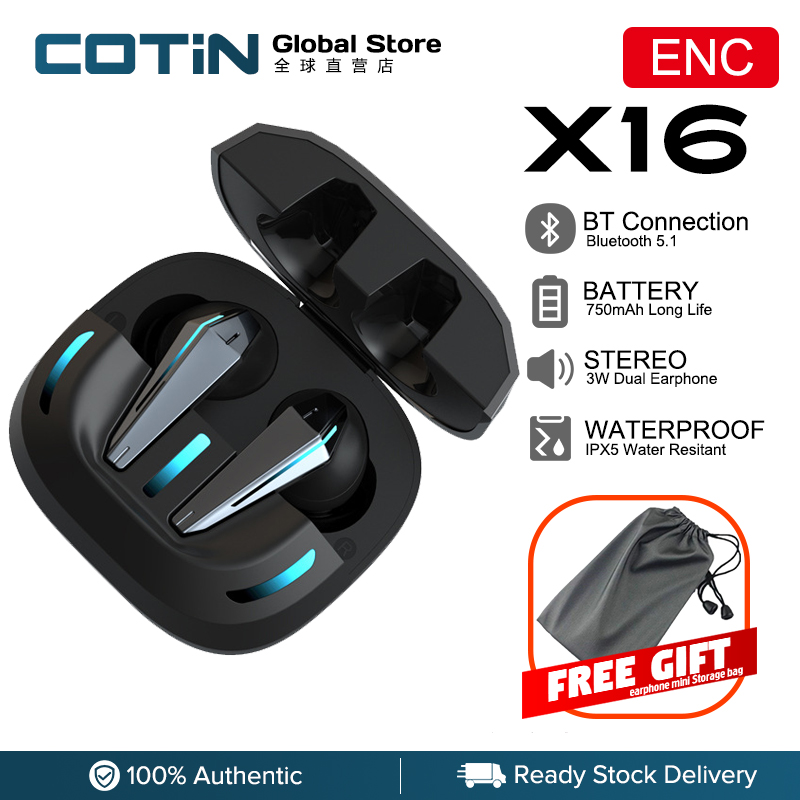 【2022 NEW】COTIN X16 wireless earphone bluetooth headset earbuds dedicated for gaming games without delay new high-quality in-ear high-end men's noise reduction eat chicken black technology music