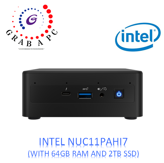 INTEL NUC 11 PERFORMANCE KIT NUC11PAHi7 BUNDLE WITH 64GB RAM AND 2TB SSD (NUC11 RNUC11PAHi70Z00)(WITH 3 PIN POWER CORD)(WITHOUT INBUILT MIC)